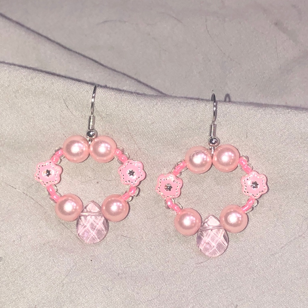 Pink Crystal Dangle Pearl Beaded Earrings New